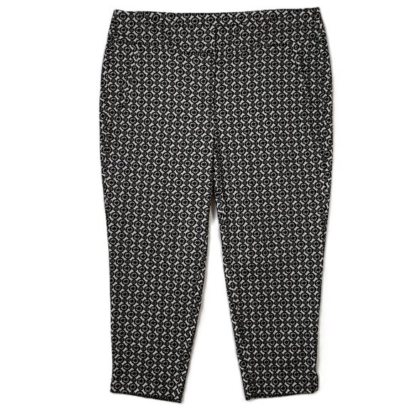 Lane Bryant Lena Patterned Ankle Pant Black White Wrinkle Resistant Knit Size 24 - Picture 2 of 14